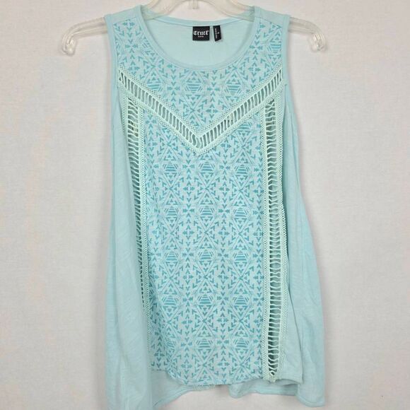 Cruel Denim S Aqua Aztec Lace Front Tank NWT - Picture 3 of 9